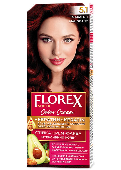 Vopsea pentru par crema FLOREX SUPER №5.1 Mahon
