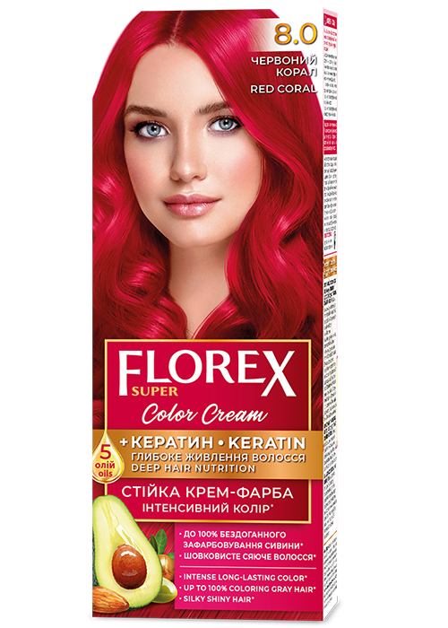 Vopsea pentru par crema FLOREX SUPER №8.0 Rosu Coral