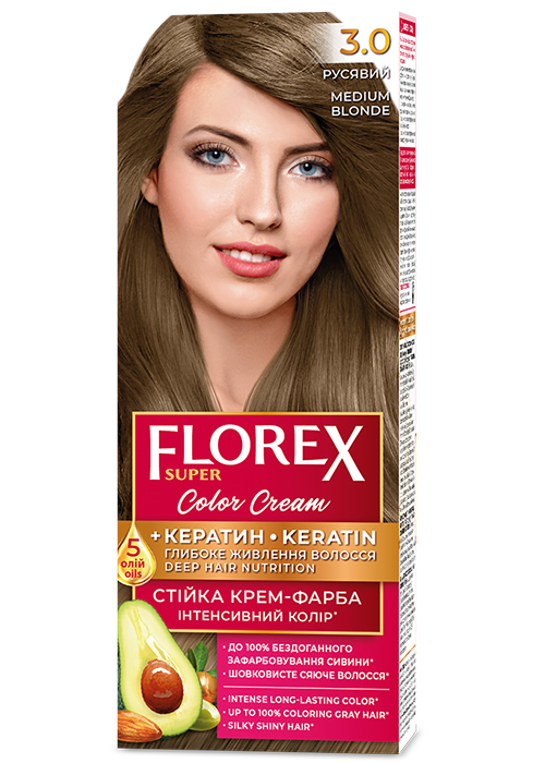 Vopsea pentru par crema FLOREX SUPER №3.0 Blon cenusiu